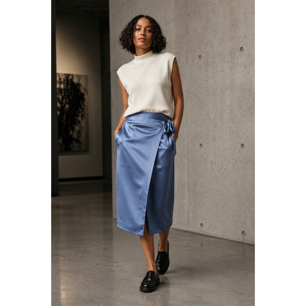 NWT Wildfang THE EMPOWER Satin Wrap Skirt Women Large PERIWINKLE PDX PUNK MIDI